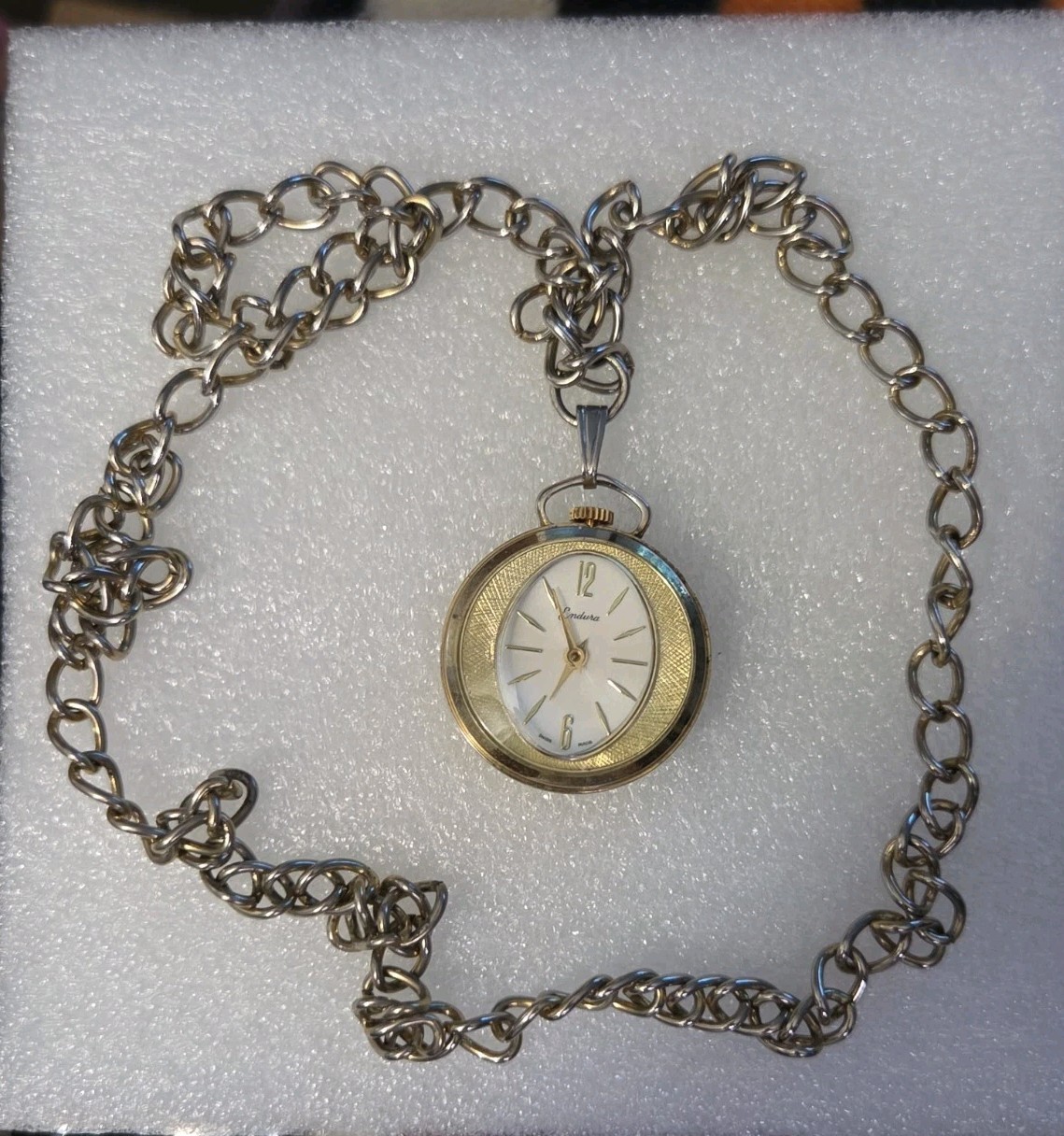 Vintage Endura Pendant Mechanical Watch. Swiss Made Gold Tone. Works Well.
