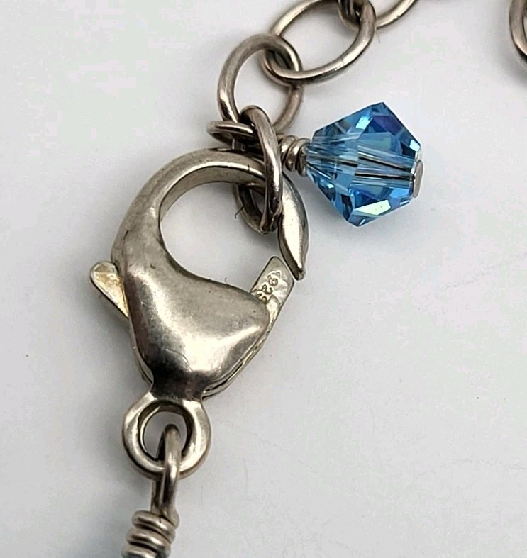 Beautiful Sterling Silver Blue Crystal Necklace Earrings Set Flamboyant Sexy