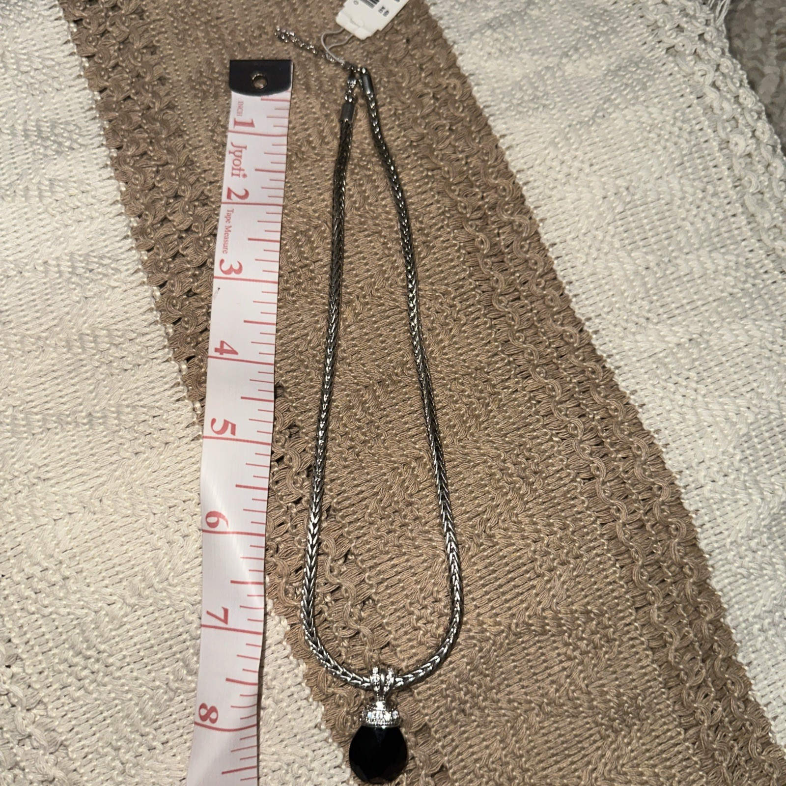 Vintage Trifari Necklace Silver Tone black stone with rhinestones tags not worn