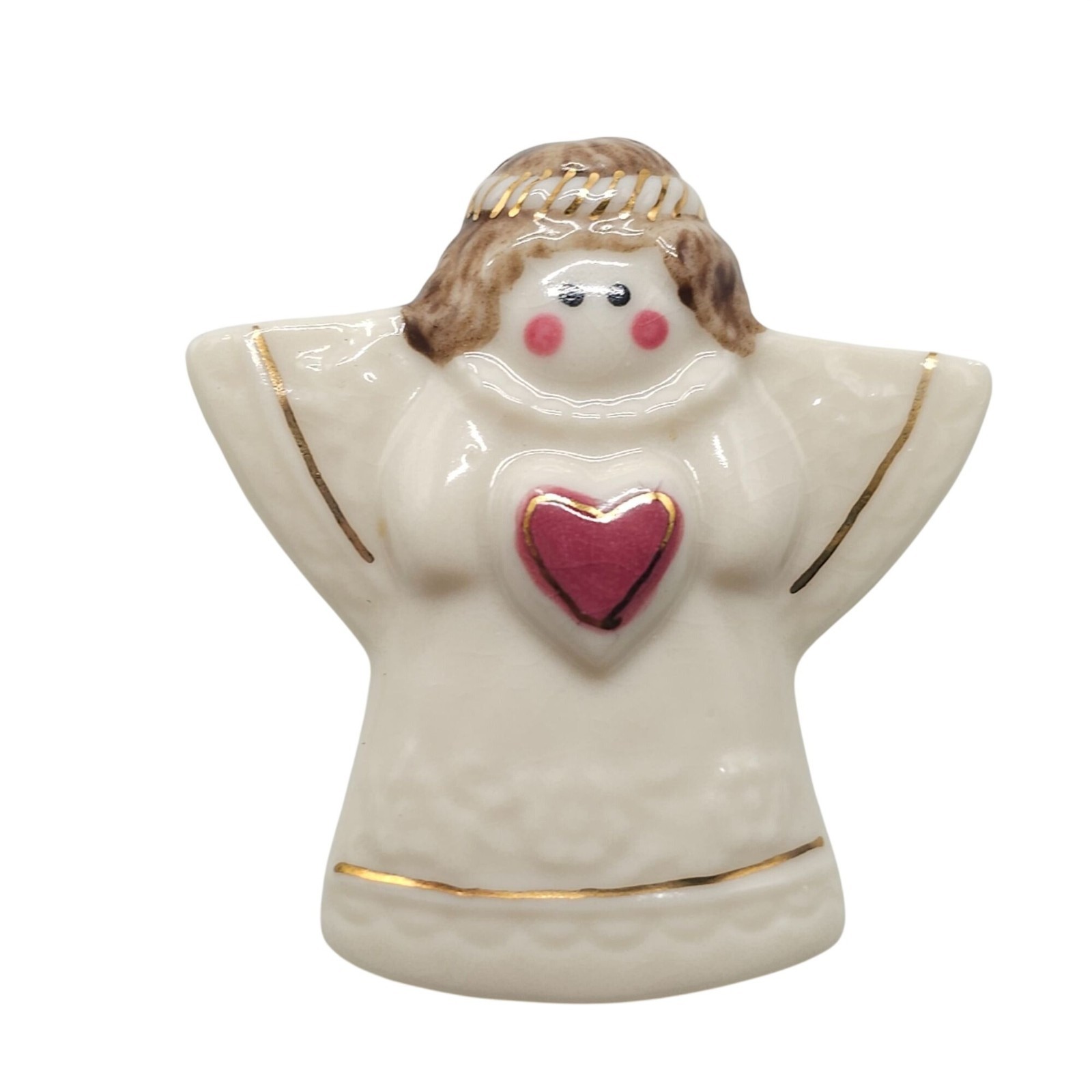 Hand-Painted Ceramic Angel Pin 1996 Hearts & Flowers Pink Heart Brooch 2 Inches