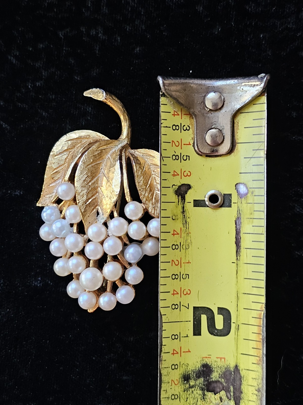 Vtg Lot 3 Brooch Grape Bunch Vine Clusters Imitation Pearl Gold Tone Fruit Pin