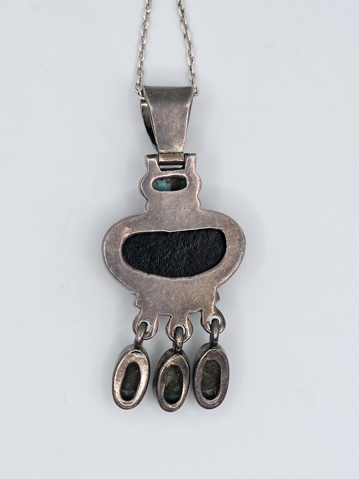 Vtg 925 Sterling Silver Dichroic Glass Turquoise Pendant Necklace Southwestern