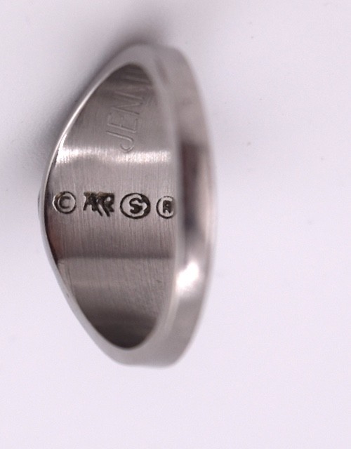 Vintage 1987 Women’s Class Ring Art Carved, Red Stone, White Metal Size 6