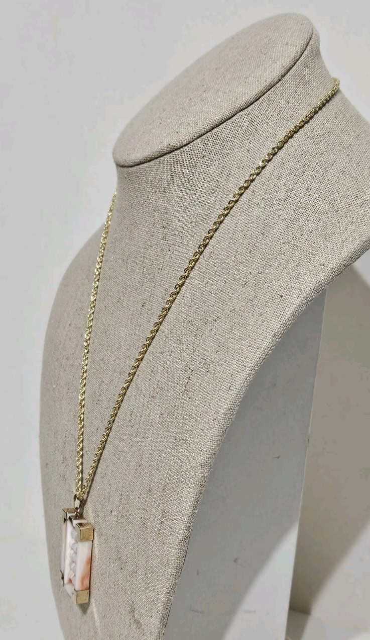 Vintage 14K Gold Angel Skin Coral Abacus Pendant 2mm Rope Chain Necklace 18-3/4″