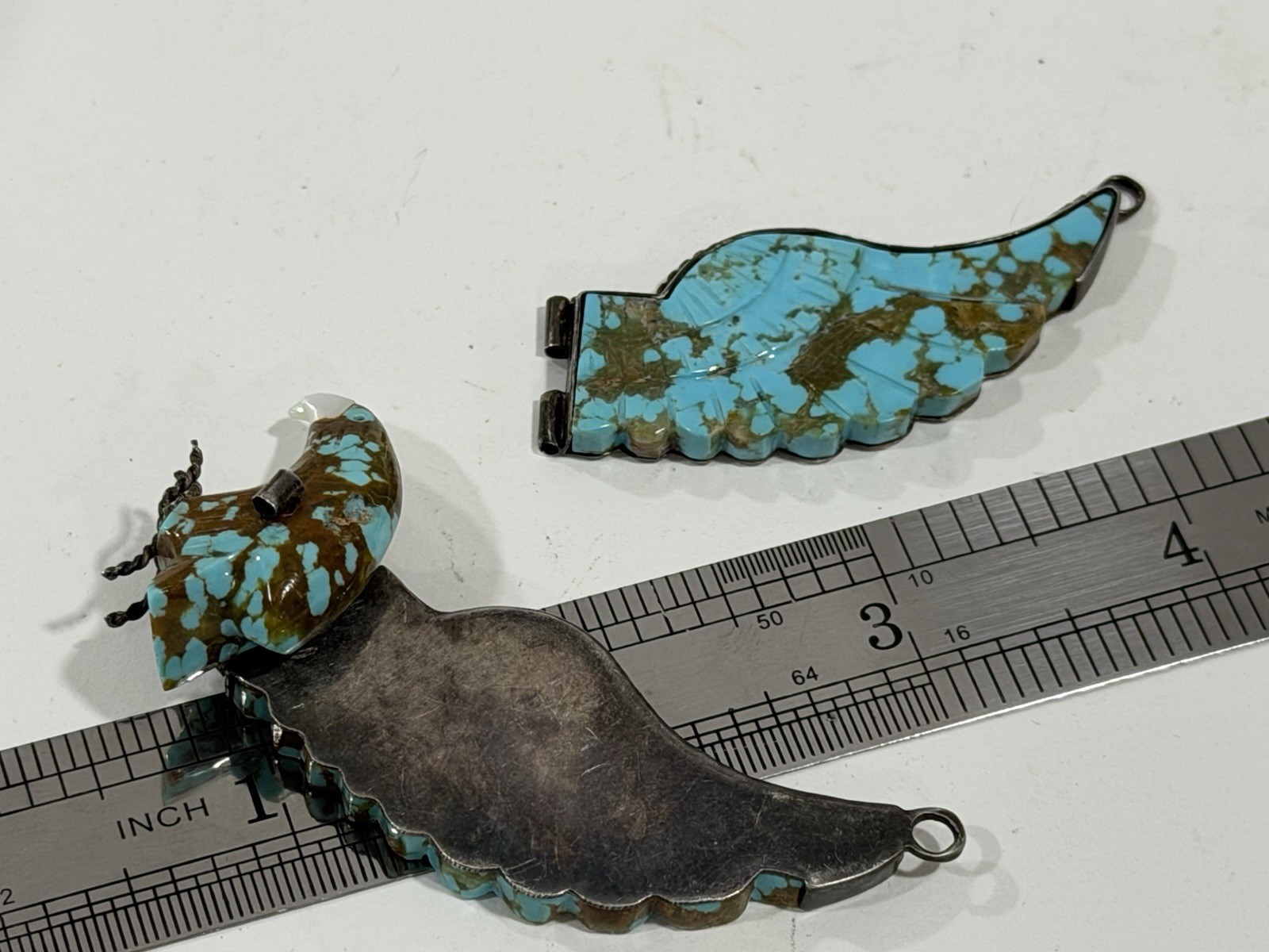 Vintage Native Navajo Carved Turquoise & Silver Large Wing Spread Eagle Pendant