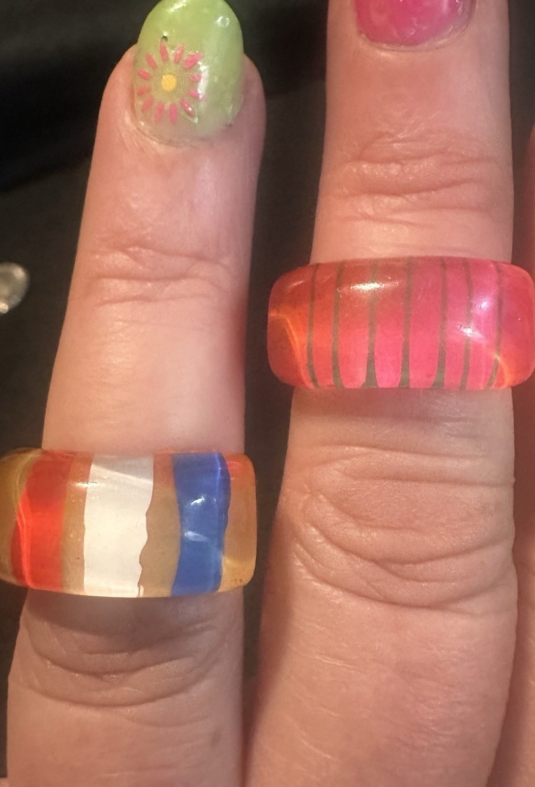 Lot Of 19 Vintage Acrylic Lucite Glass Chunky Retro Rings