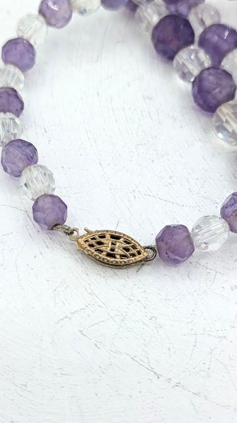 Vintage Amethyst Crystal Beaded Necklace Sterling Vermeil Clasp 32 Inch