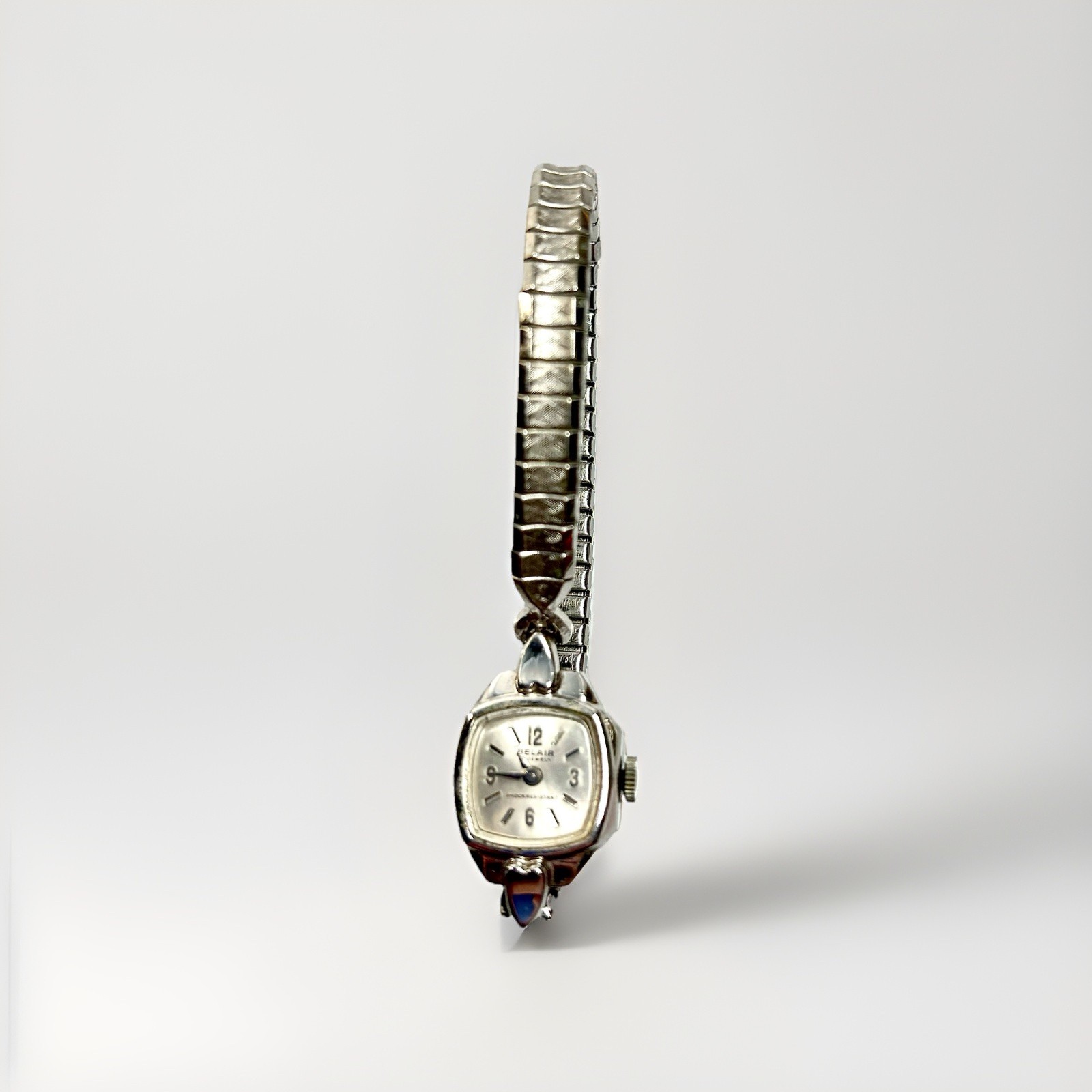 Vtg Belair Ladies Watch Silver Tone Dainty Stretch Band Wind Up