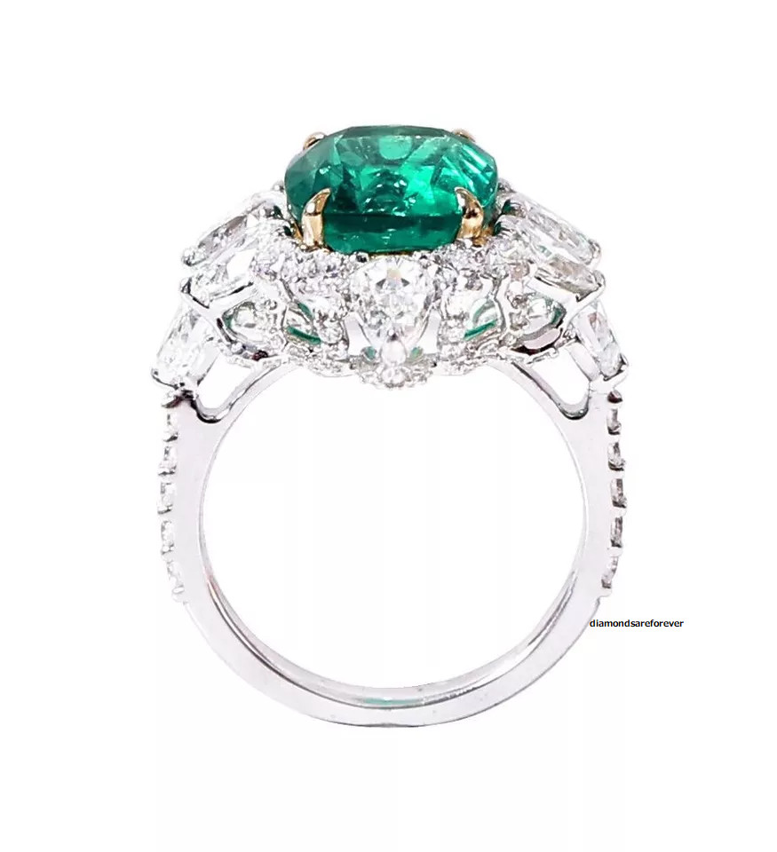 Exquisite Vivid Green 4.77CT Emerald & Lab-Created 5.60CT Diamonds Cluster Ring