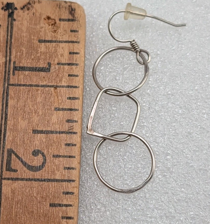 Vintage 90s Sterling Silver 925 Hammered Open Circle Kinetic Dangle Earrings