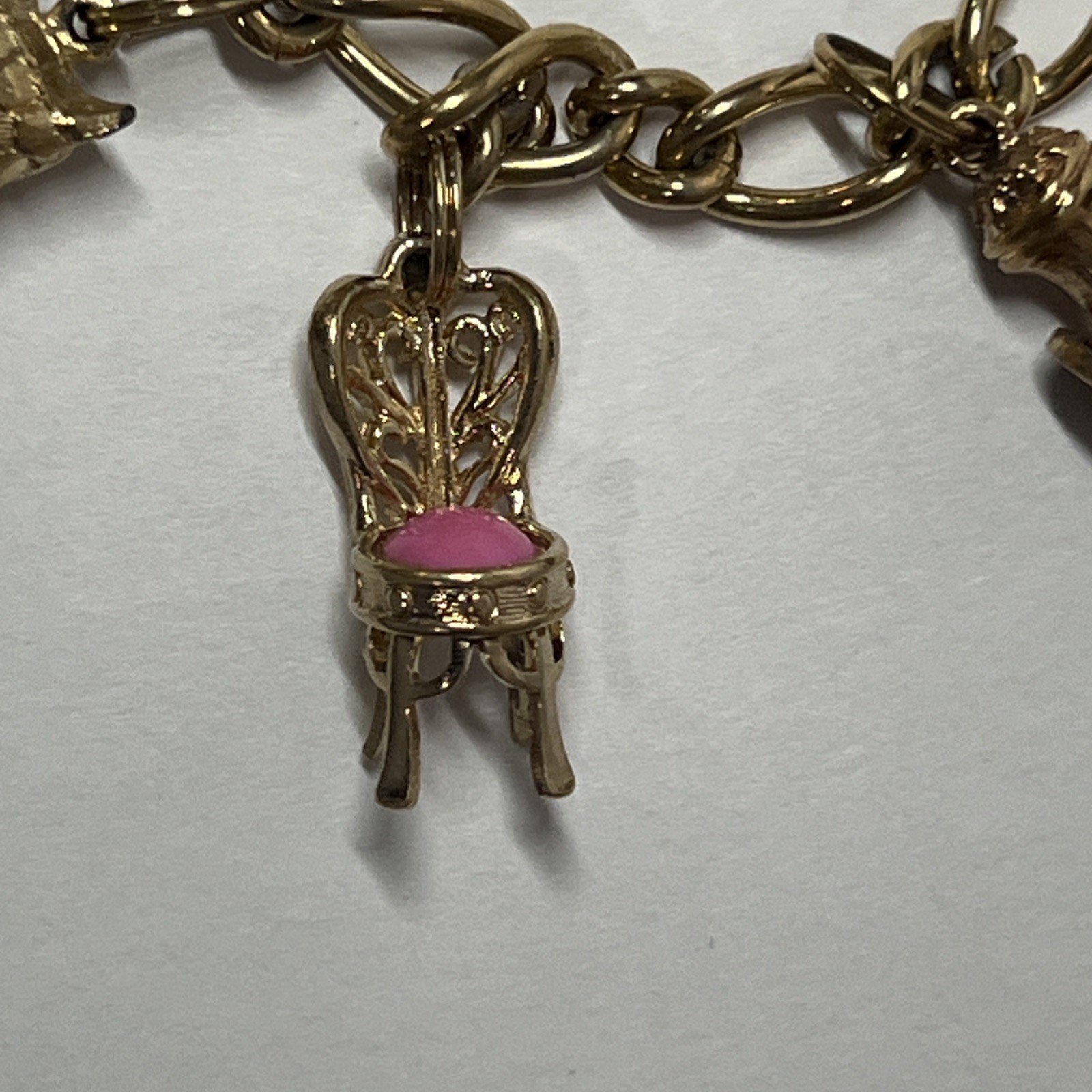 Vintage Charm Bracelet Chair Telephone Owl Boot Signed AVON Jewelry 7”