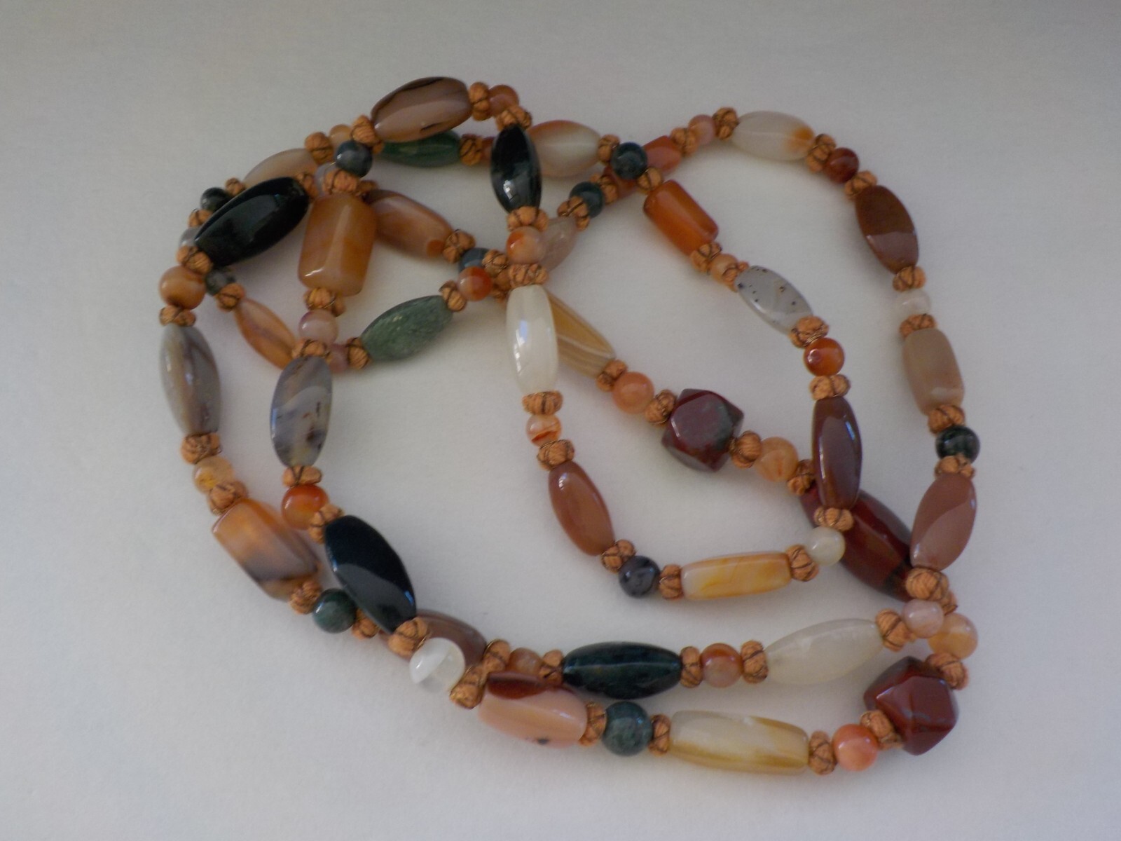 Vintage Strand Necklace Polished Mixed Stones Shapes Semi Precious Agate Quartz