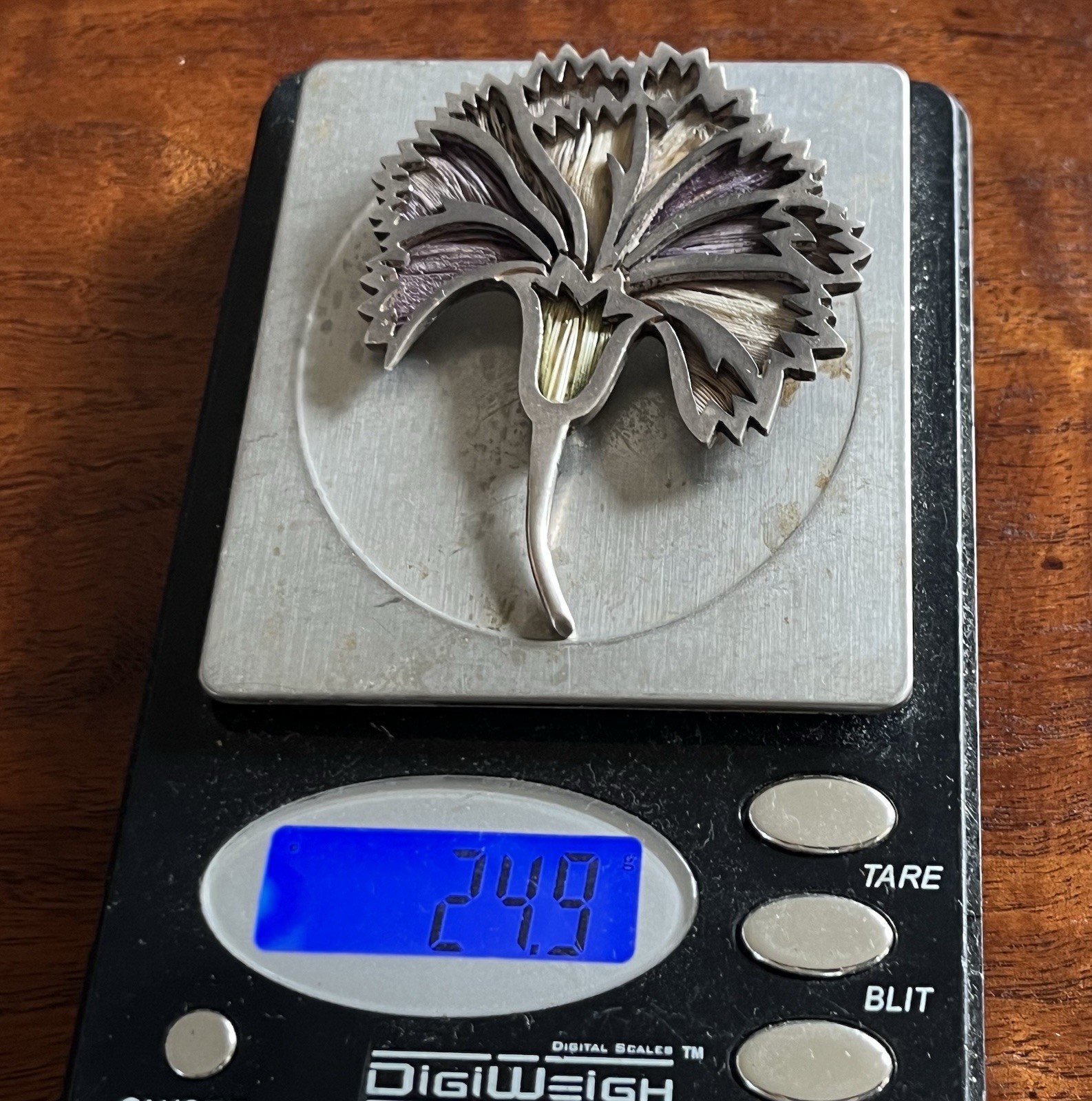 925 Sterling Silver Los Castillos Taxco Pluma Azteca Mexico Flower Brooch Pin