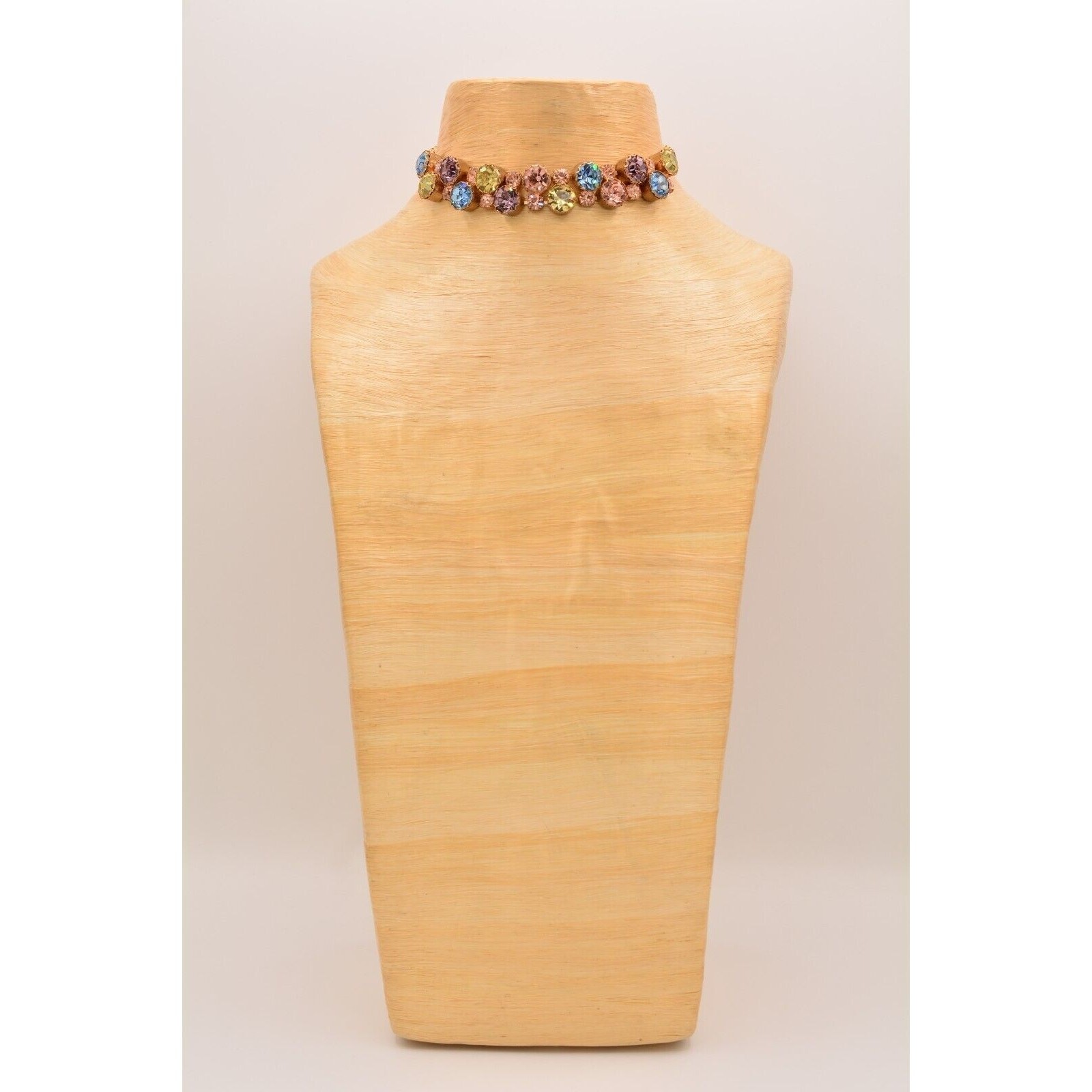 Vintage Crystal Choker Necklace Pastel Multi-Color Rhinestone Brulee 1950s BinT