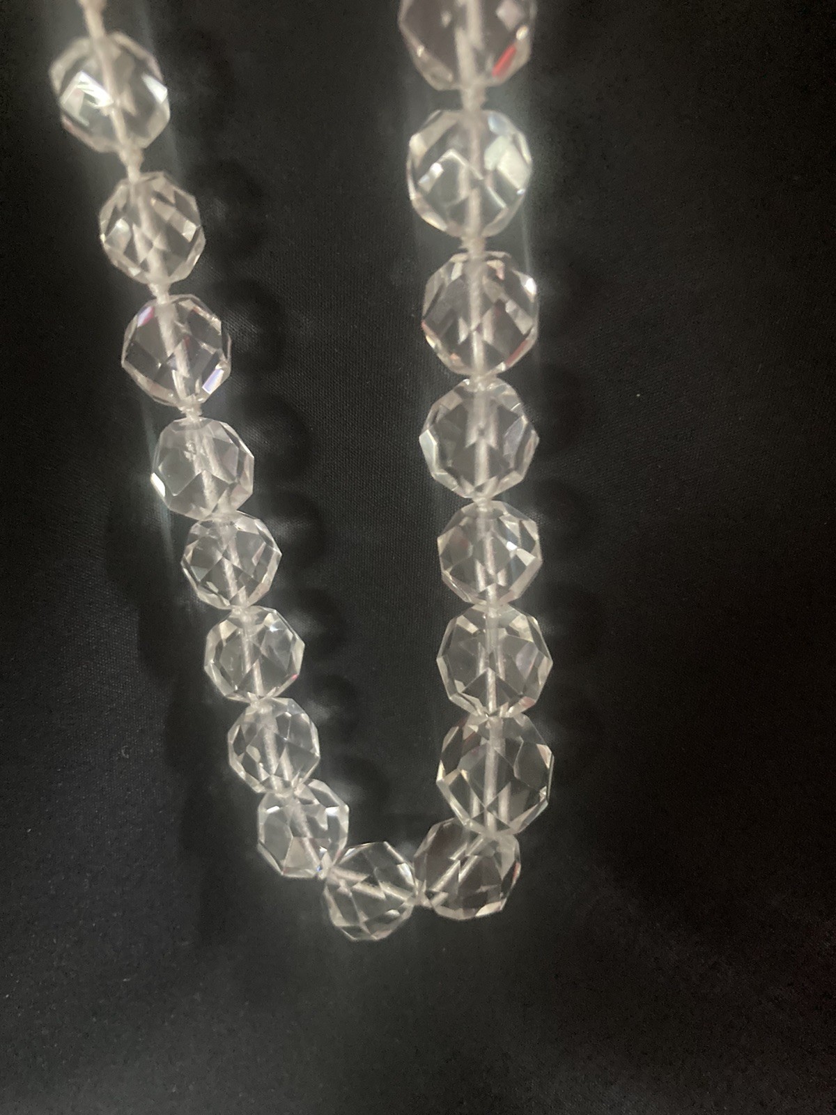 18″ Clear Faceted Graduated Crystal Necklace Sterling Clasp Knotted