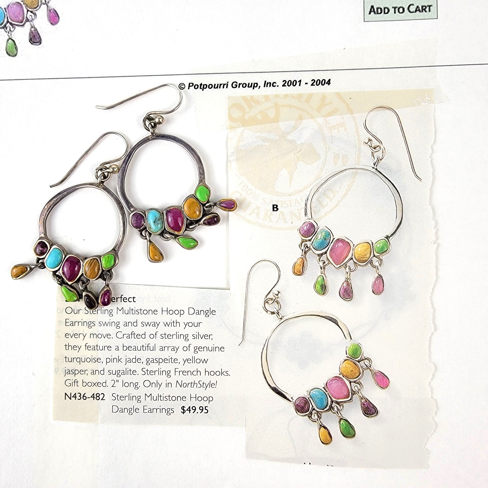 Vintage Barse Sterling Silver Multi Gemstone Earrings Artisan Dangle Turquoise