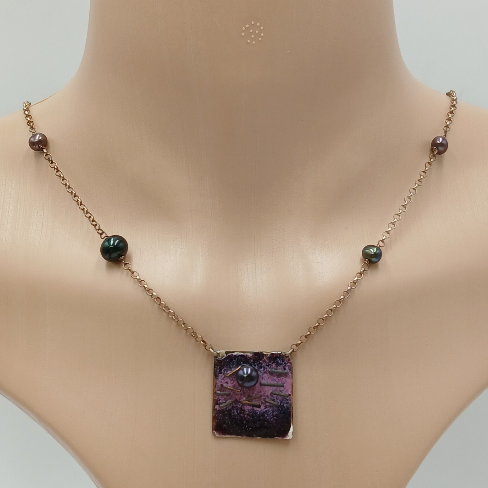 925 Station Peacock Pearl Necklace 24in Sterling Silver 12gtw Artisan Enamel
