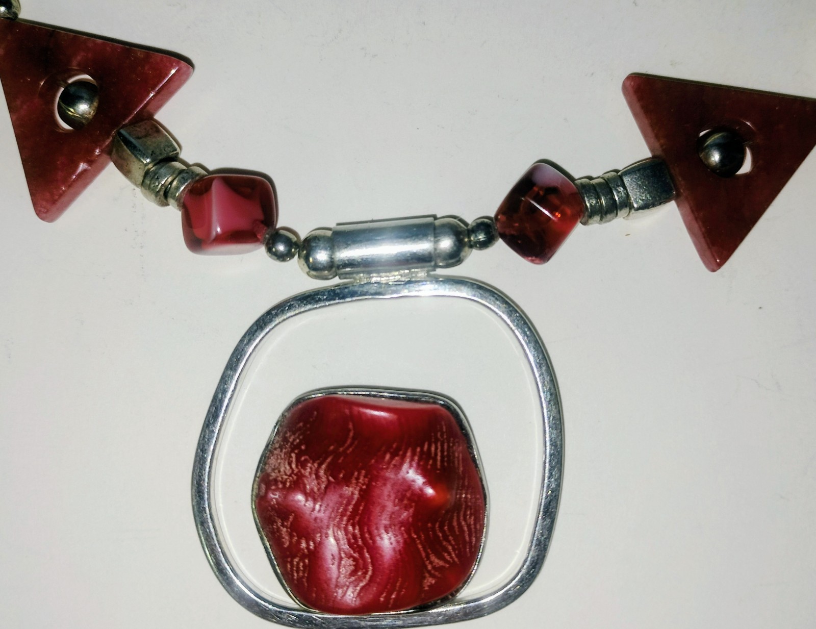 Vintage Natural Coral Modernist Pendant Brutalist Silver Necklace