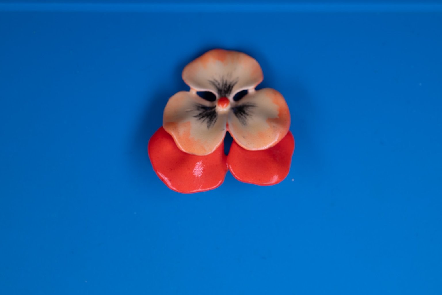 Vintage Pansy Flower Brooch Pin Enameled Metal Red Cream Black Floral