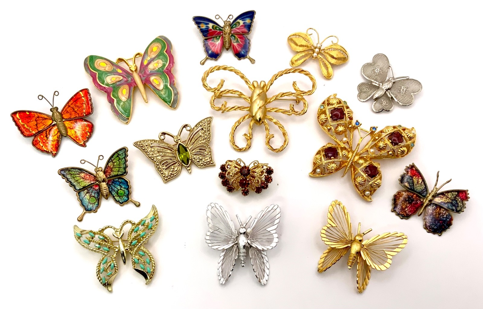 Vintage Butterfly Brooch Monet Avon Gerry’s Enamel Rhinestone Filigree Lot of 14