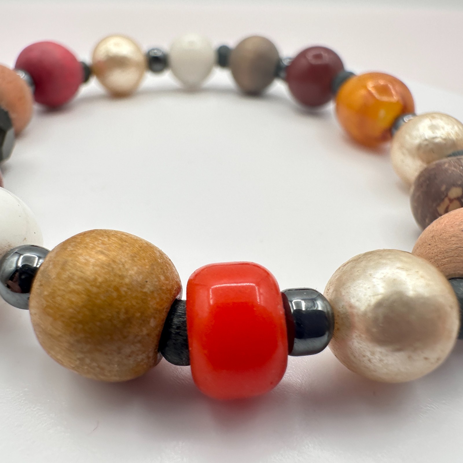Vintage 90s Earth Tone Bead Stretch Bracelet Boho Classic Fashion Jewelry Boho