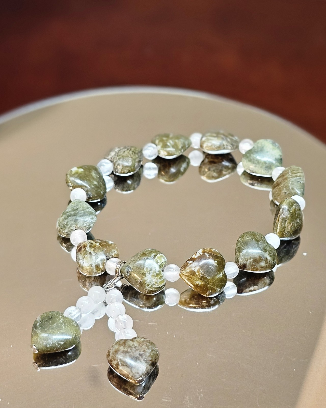Connemara Marble Heart Bracelet Round Rose Quartz Made In Ireland Stretch