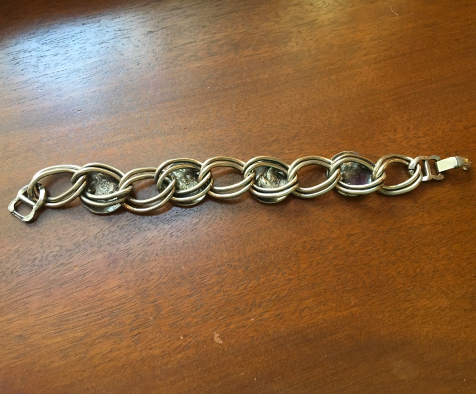 Louis Rault Mark Silver Content Link Bracelet with 4 Coin Monarch Faces