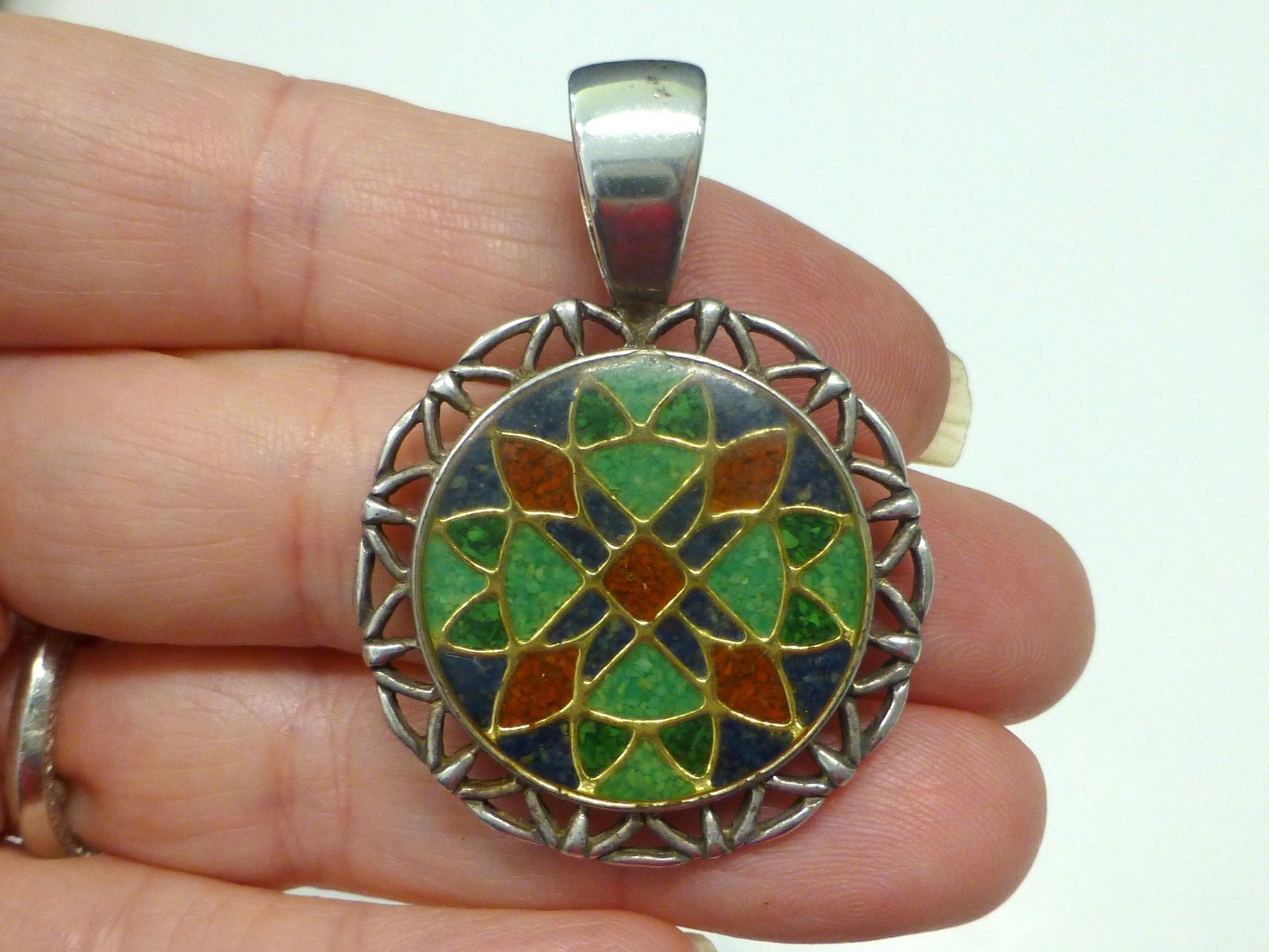 Carolyn Pollack Relios Enamel Sterling Silver Southwestern Pendant Necklace SW