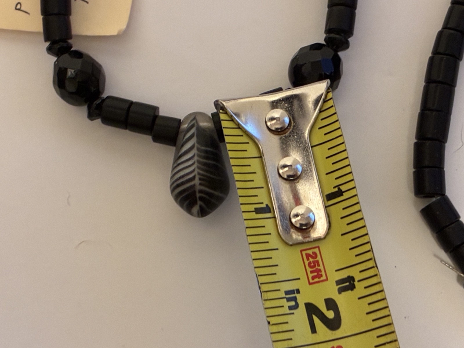 VTG Necklace 34″ Faceted Black Crystal Beads and W. African Trade Dondon Sole