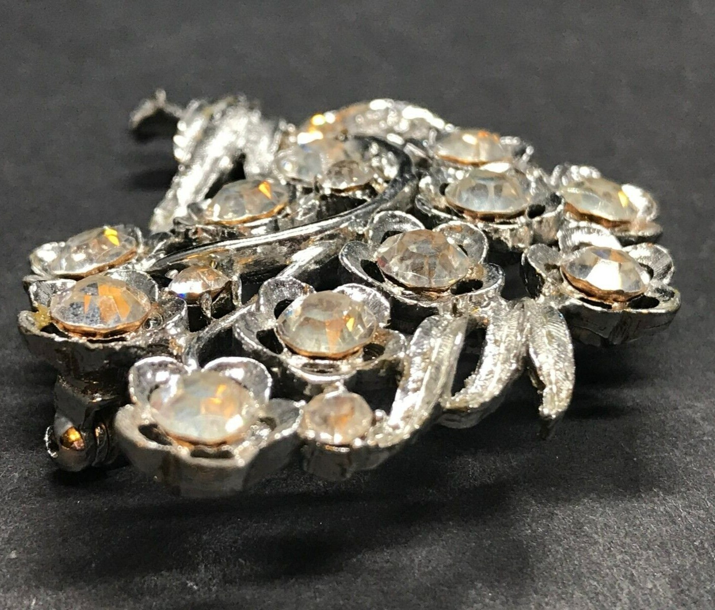 Mamselle Signed Silver Rhinestone Floral Bouquet Brooch Pin Spray Vintage Nice 