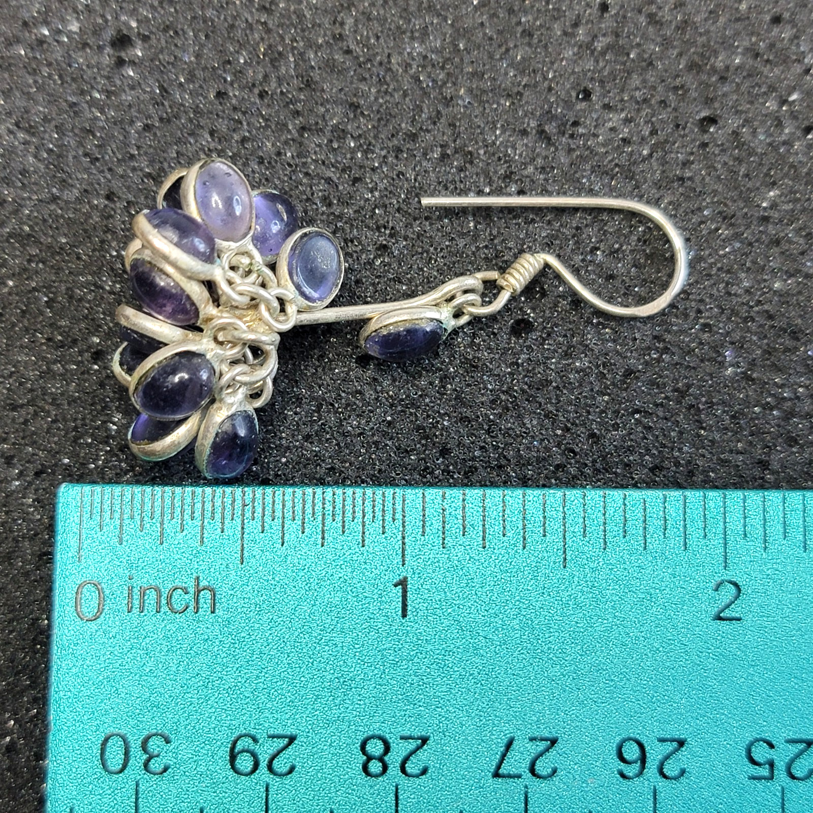 VTG Sterling Silver Cha-Cha Cluster Earrings Iolite Blue Glass Chandelier 925