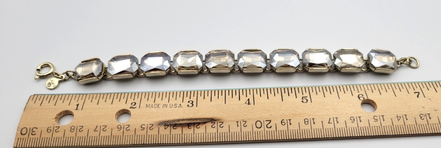 Vintage LOFT Chunky Rhinestone Gold Tone Bracelet Large Faceted Rhinestones