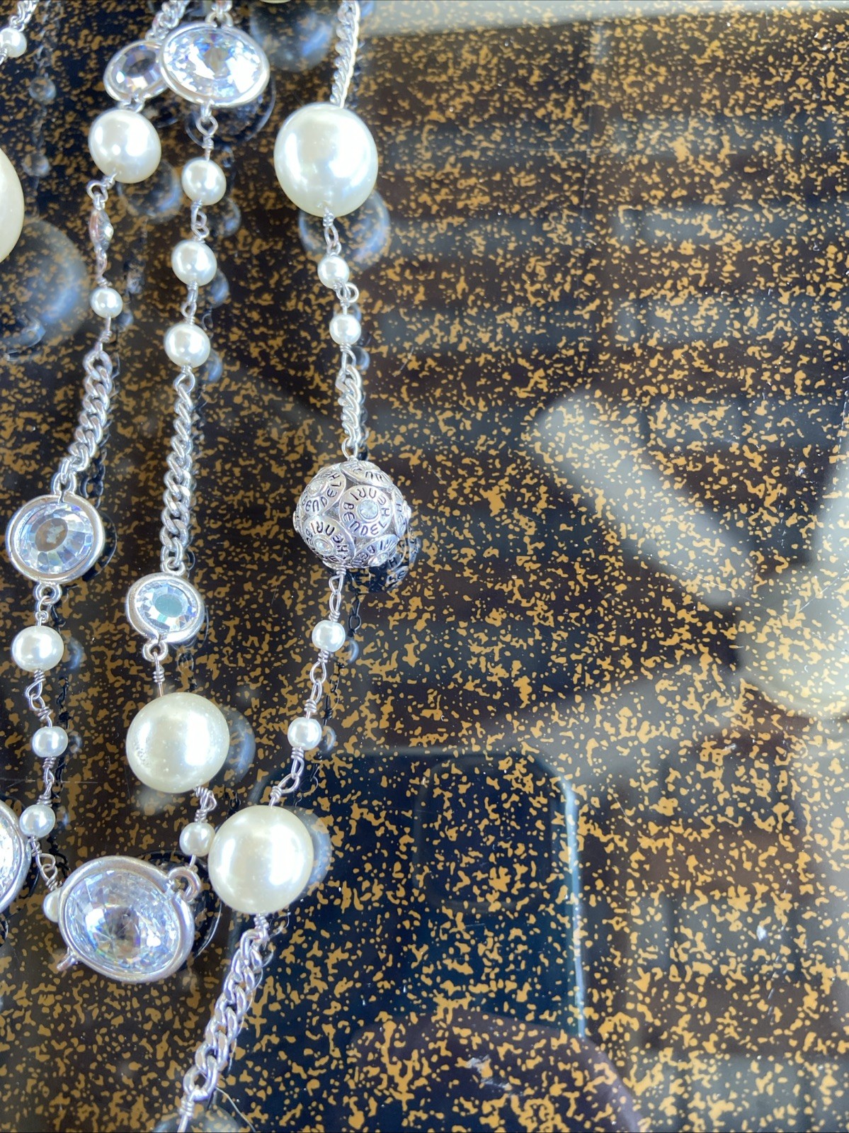 Vintage Henri Bendel Necklace Faux Pearls And Rhinestone On Silver Tone Sighned