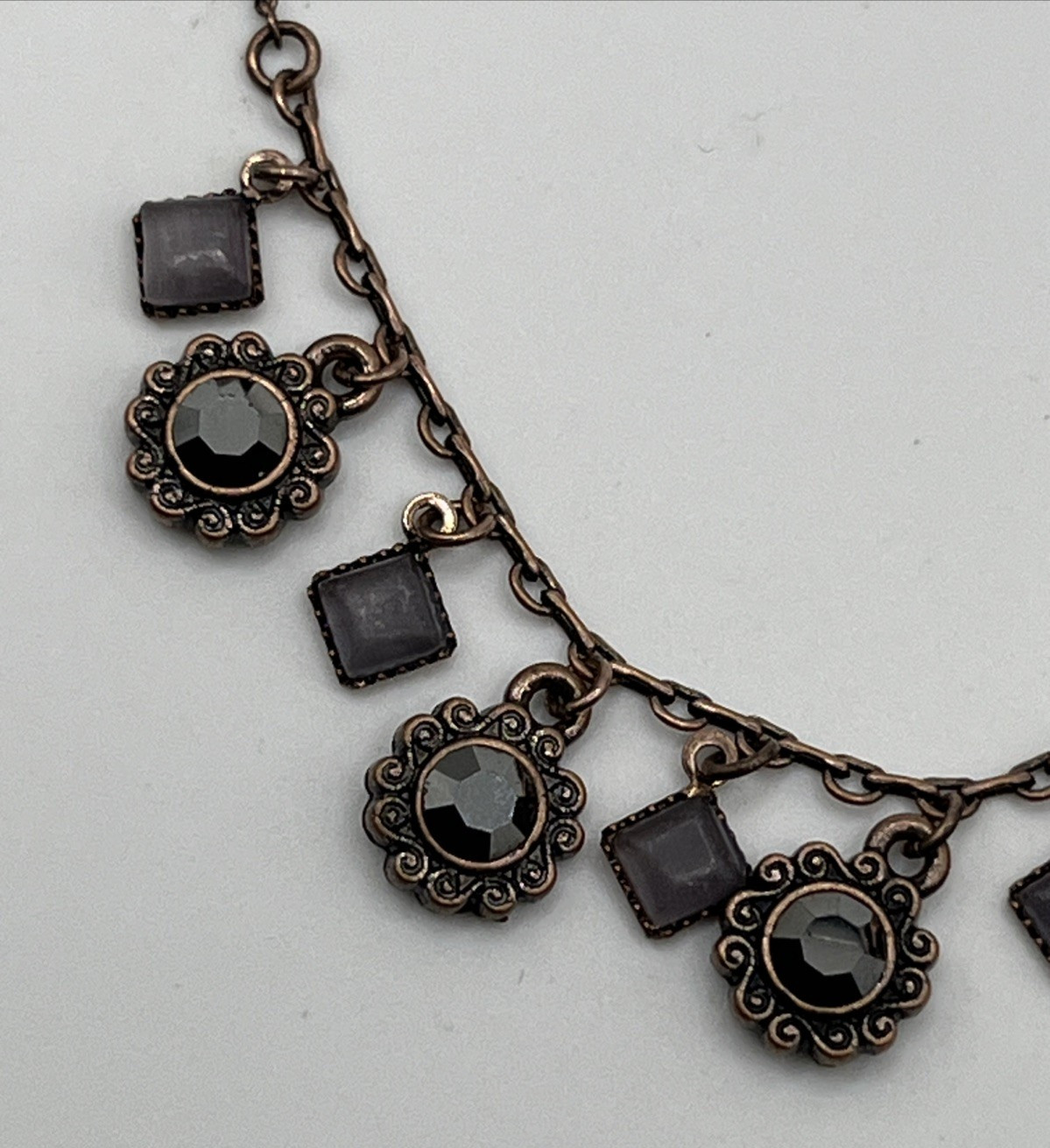 Lia Sophia Demure Copper Tone Rhinestone Dangle Charm Necklace Dainty Feminine