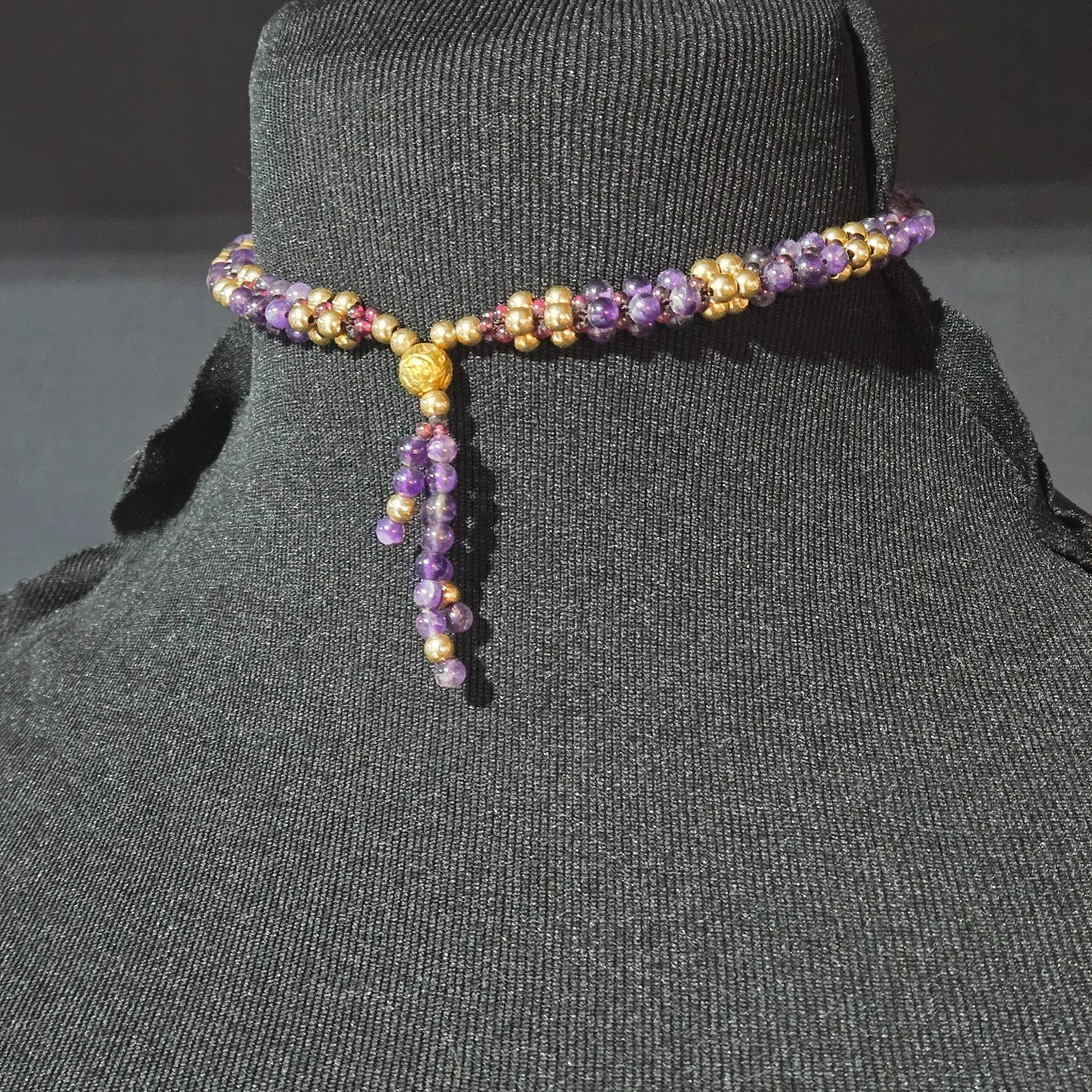 Vintage Purple Gold Bead Necklace Bracelet Set Multi-Strand Jewelry Lot