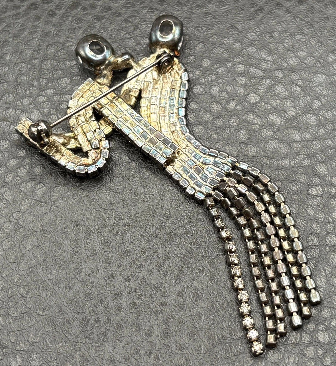 Vintage Rhinestone Dancing Couple Brooch Pin Black Clear Crystal Art Deco Style