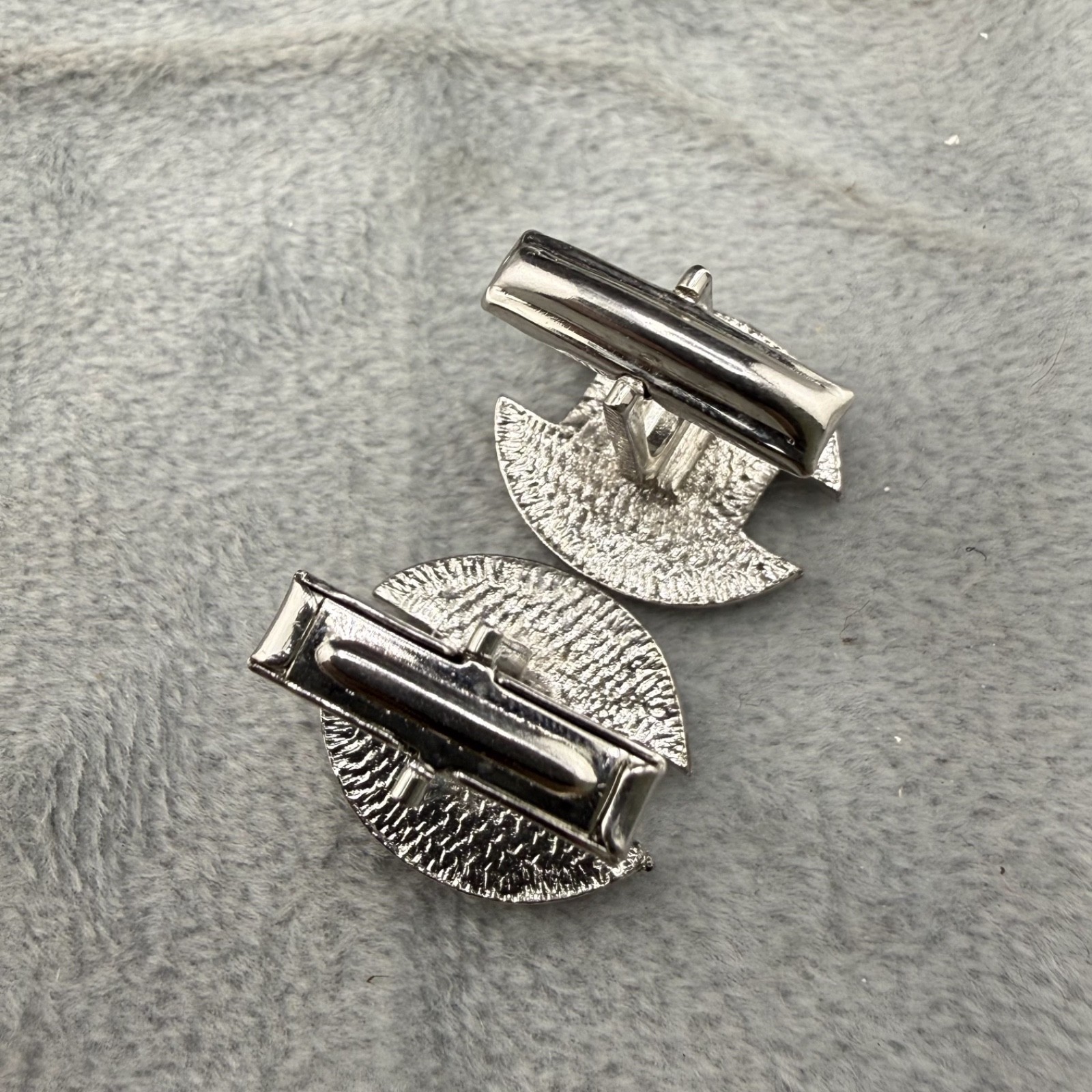 Vintage Cufflink Tiebar Clip Set Silver Tone Blue Rhinestone
