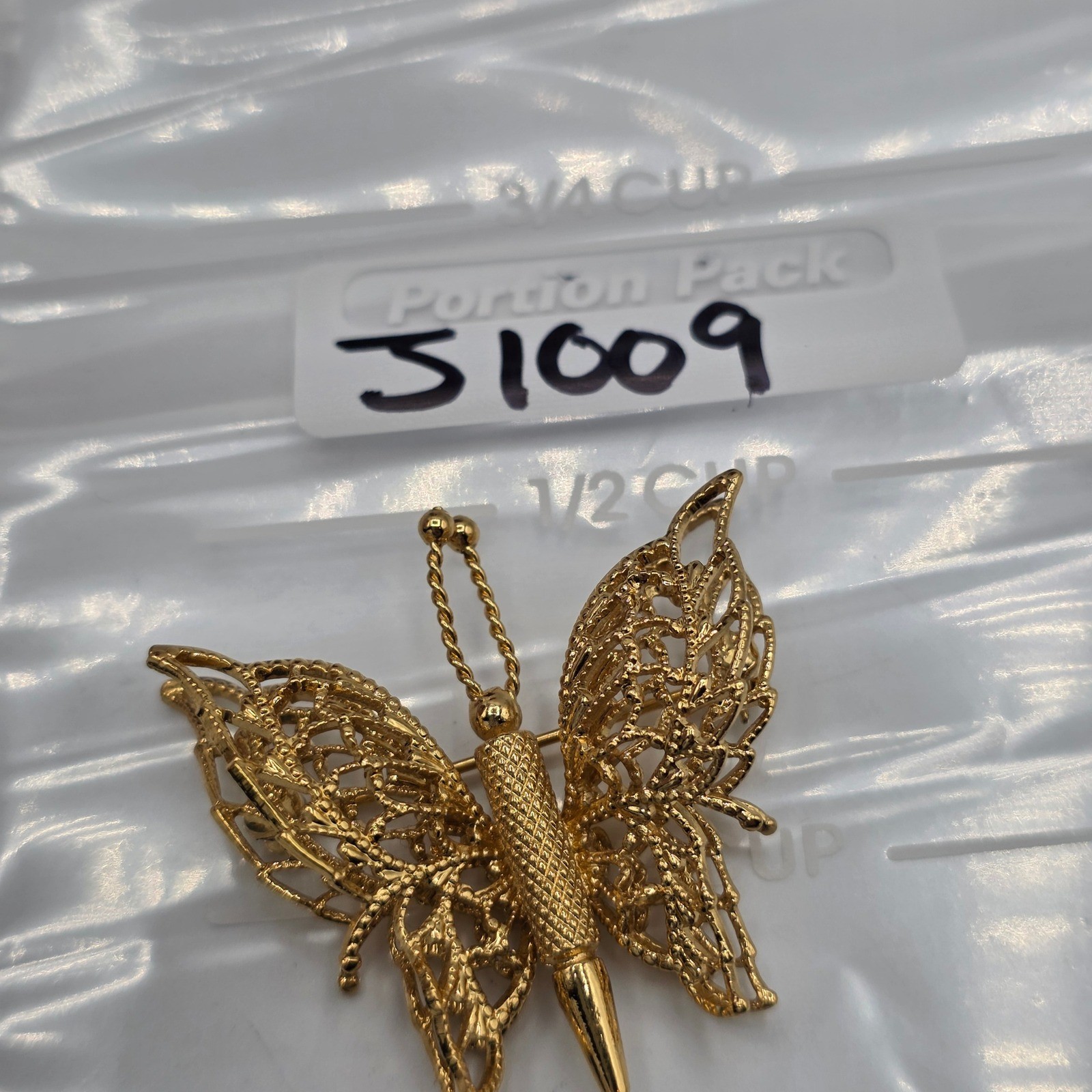Monet Vintage Butterfly Brooch Gold Tone Filigree Openwork Textured Pin Garden