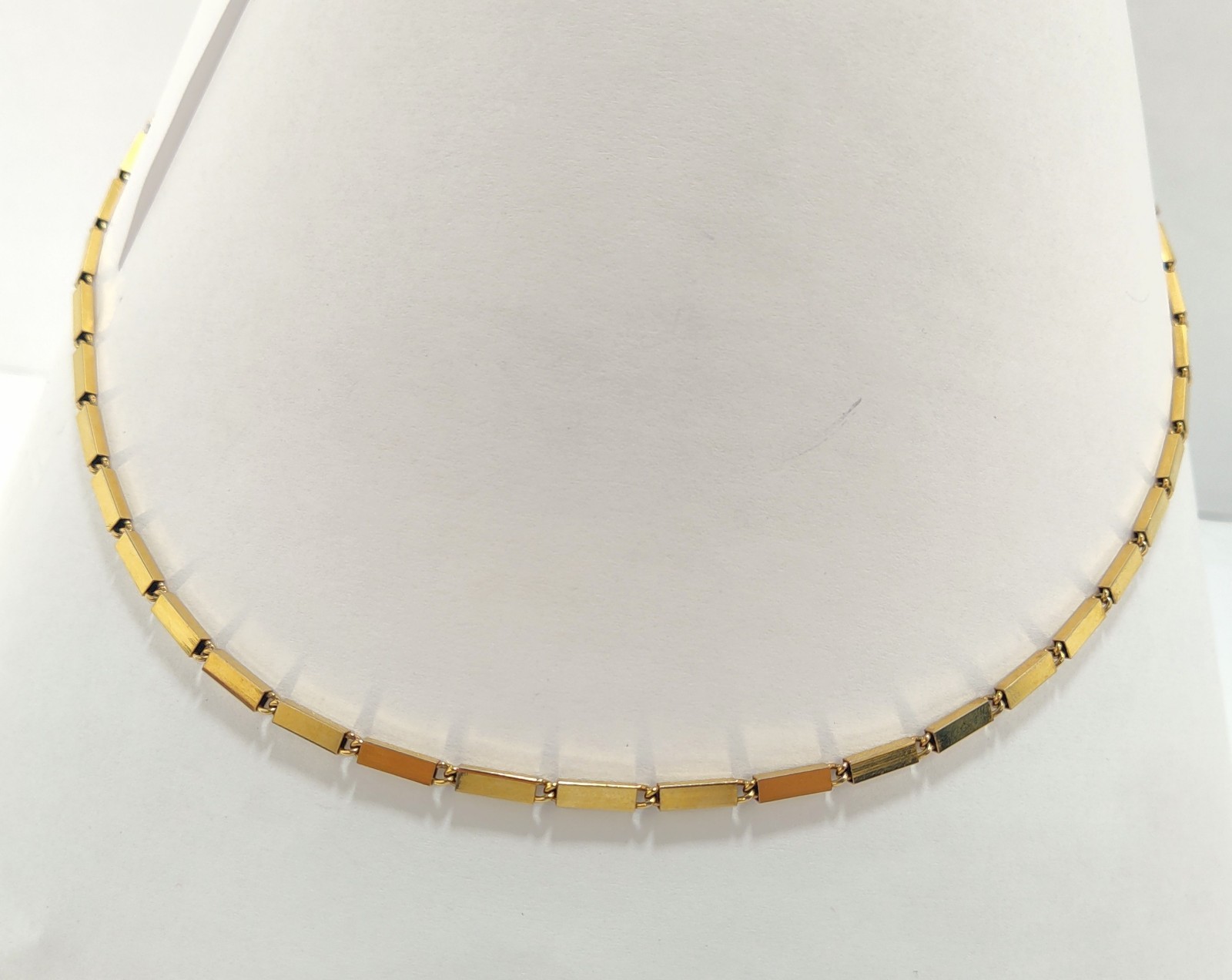 36″ X-LONG UNIQUE Vintage signed MONET Square Tube Link Gold Tone Necklace