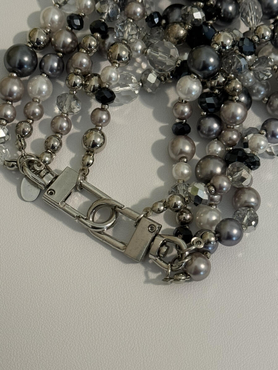 Vintage Signed Cookie Lee Glass Bead Faux Pearl Multi Strand Necklace