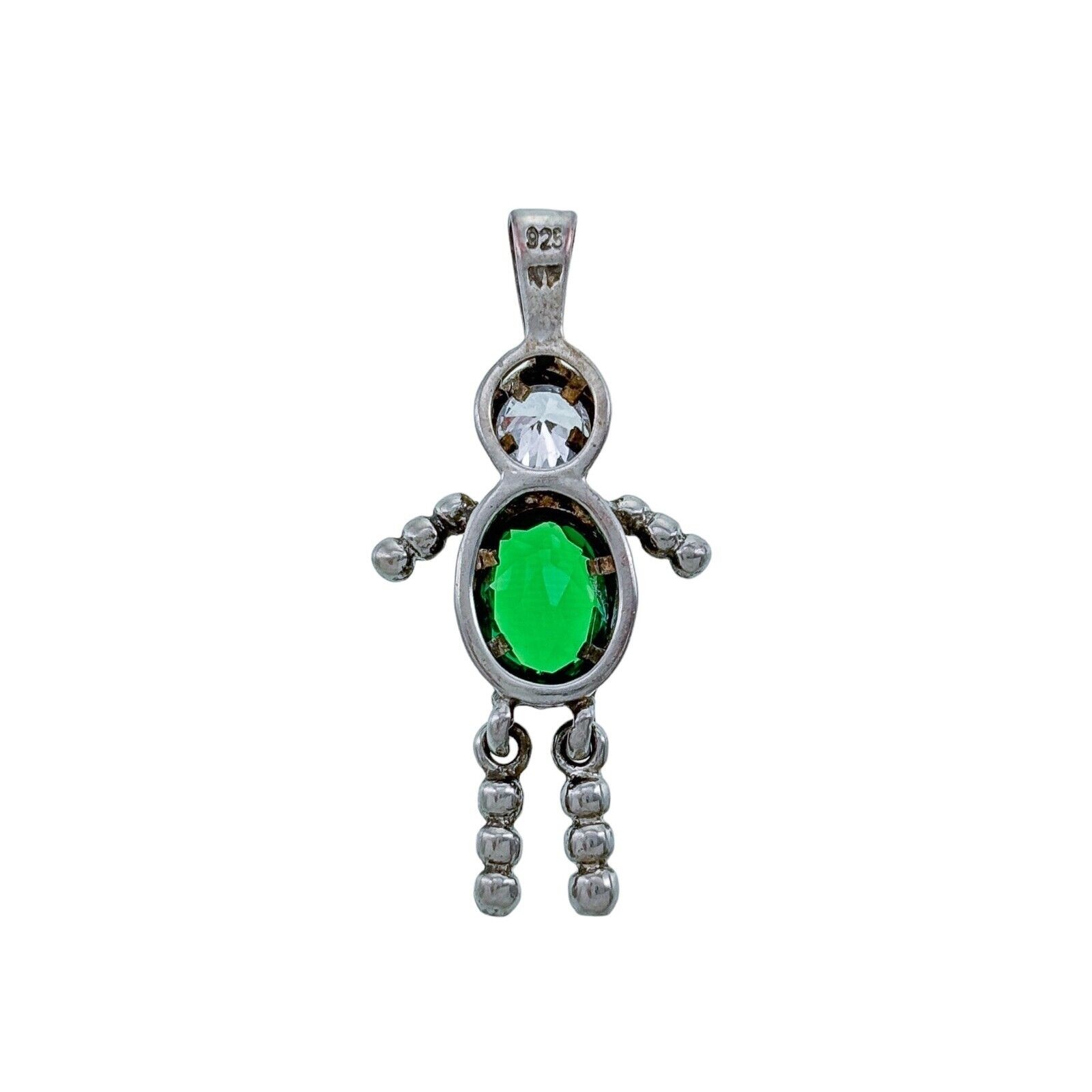 Sterling Silver 925 Green Crystal Dangle Person Charm Pendant