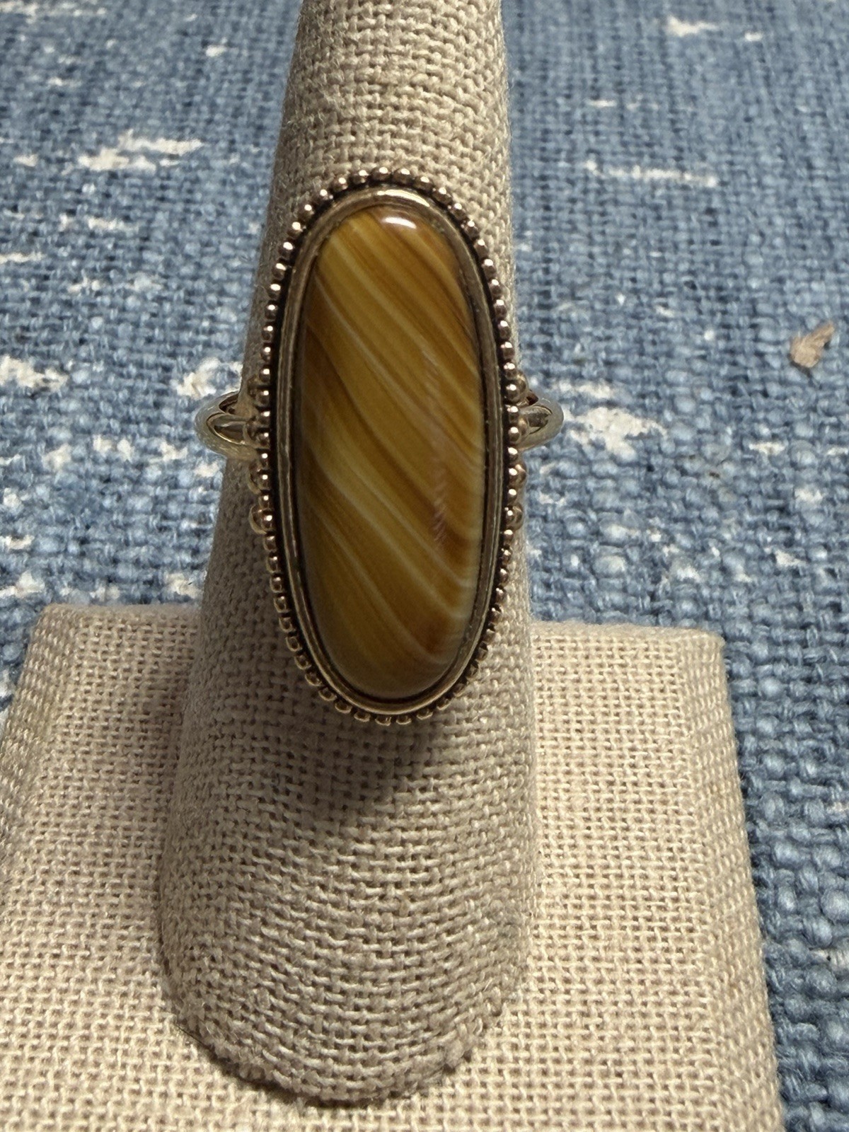 Vintage Avon 1978 Shimmering Sands Ring Brown Faux Agate Gold Tone Sz 8 Adj