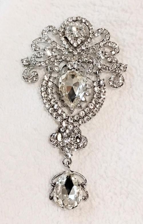 Vintage Style Large 3″ Rhinestone Brooch Teardrop MAGNET FREE SHIPPING