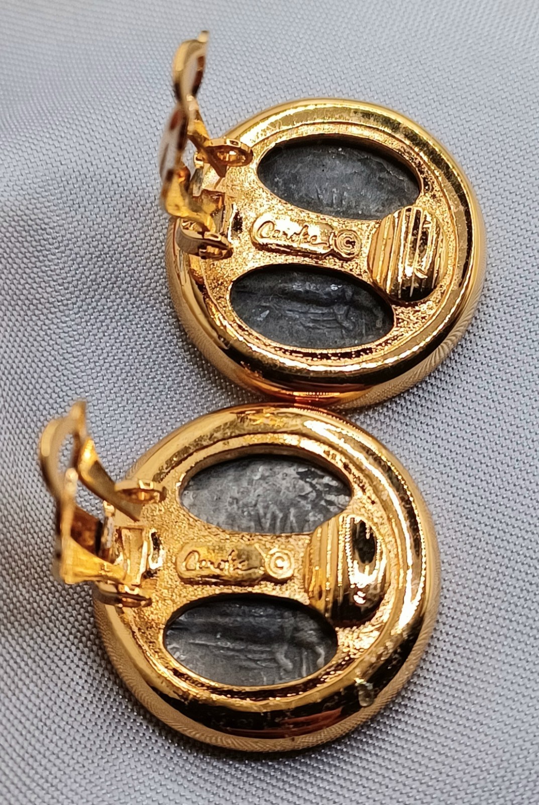 Carolee Roman Coin Clip-On Earrings Gold & Pewter Tone Etruscan Style Vintage