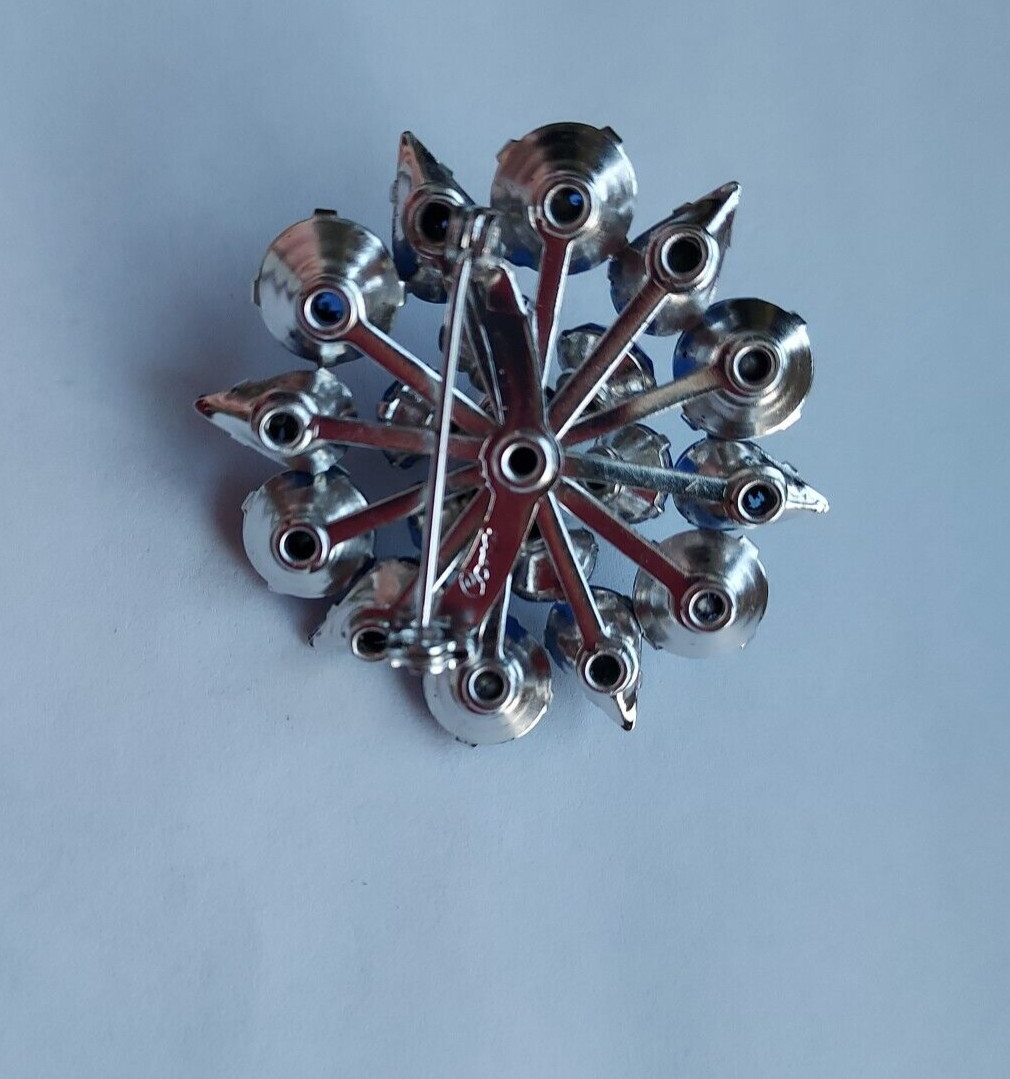 Coro Signed Pin Blue Rhinestone Earrings and Brooch Vintage Demi Set