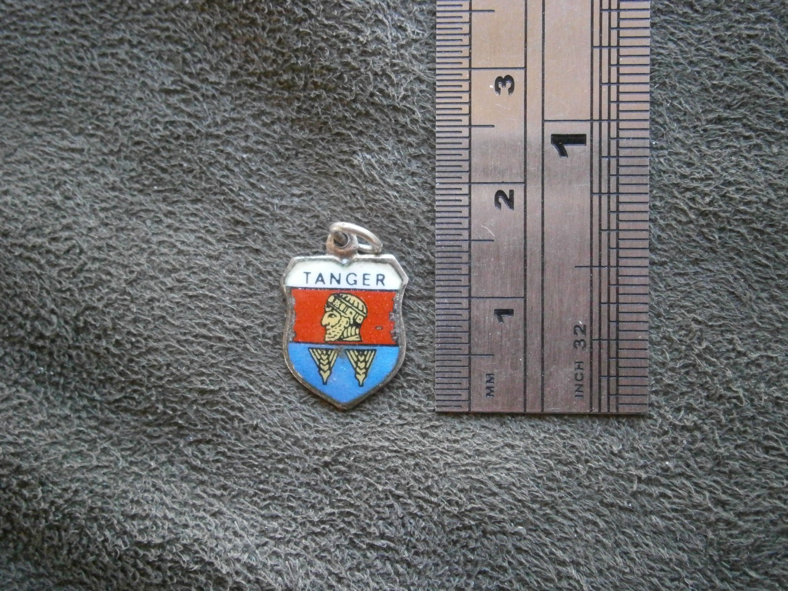 Tanger Tangier Morocco Vintage REU 800 Silver Enamel Travel Shield Charm