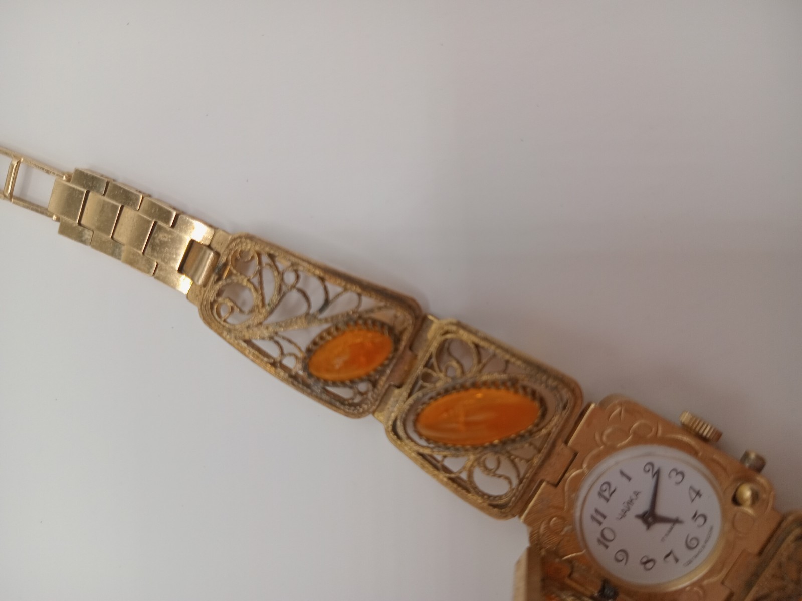 Vintage Watch Soviet “Chaika” with AMBER bracelet filigree FULLY FUNCTIONAL 17J