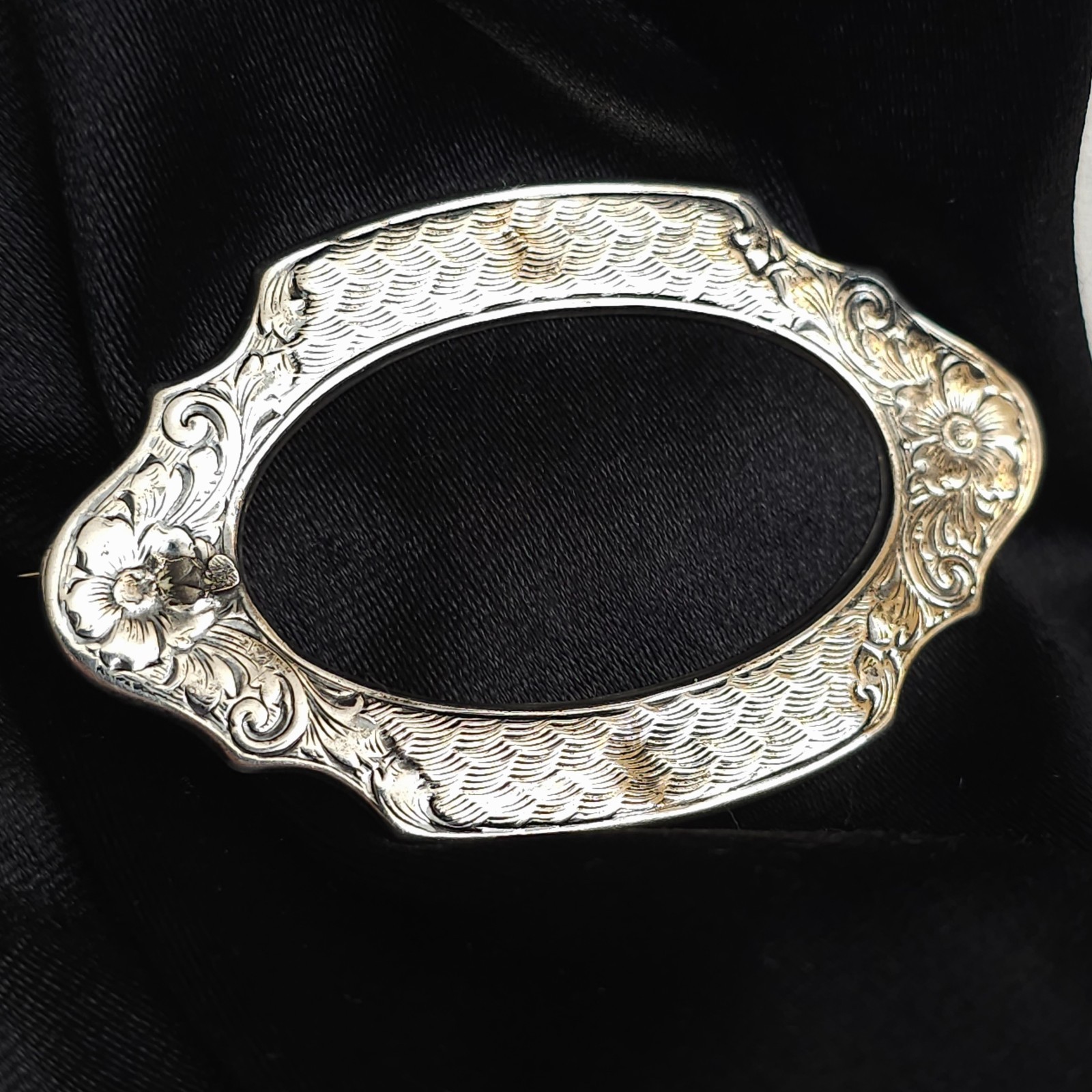 Vintage Antique Victorian Sterling Silver Top 925 Belt Buckle Brooch Pin C Clasp