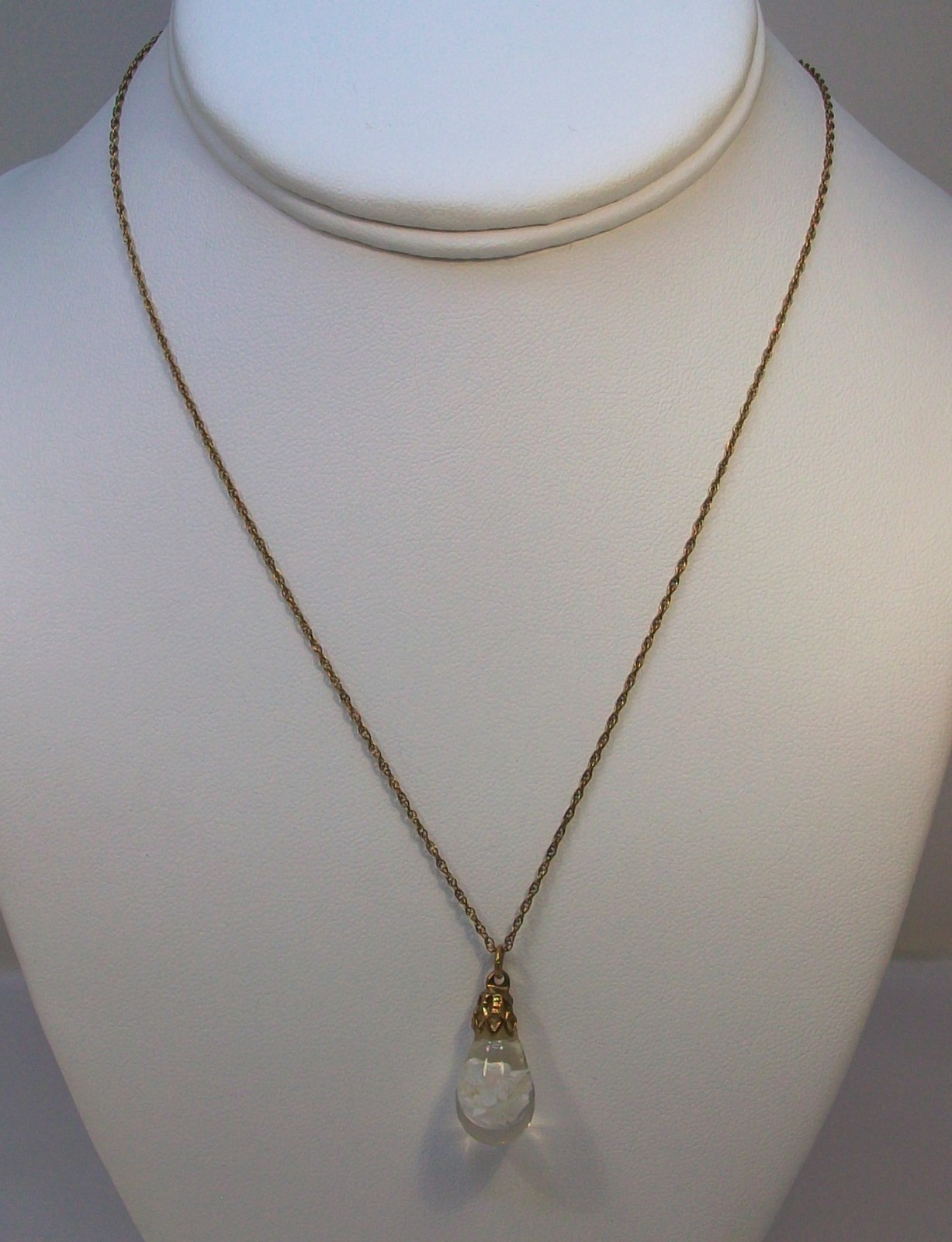 Vintage FLOATING OPAL Teardrop Pendant Gold Filled 18″ Chain Necklace