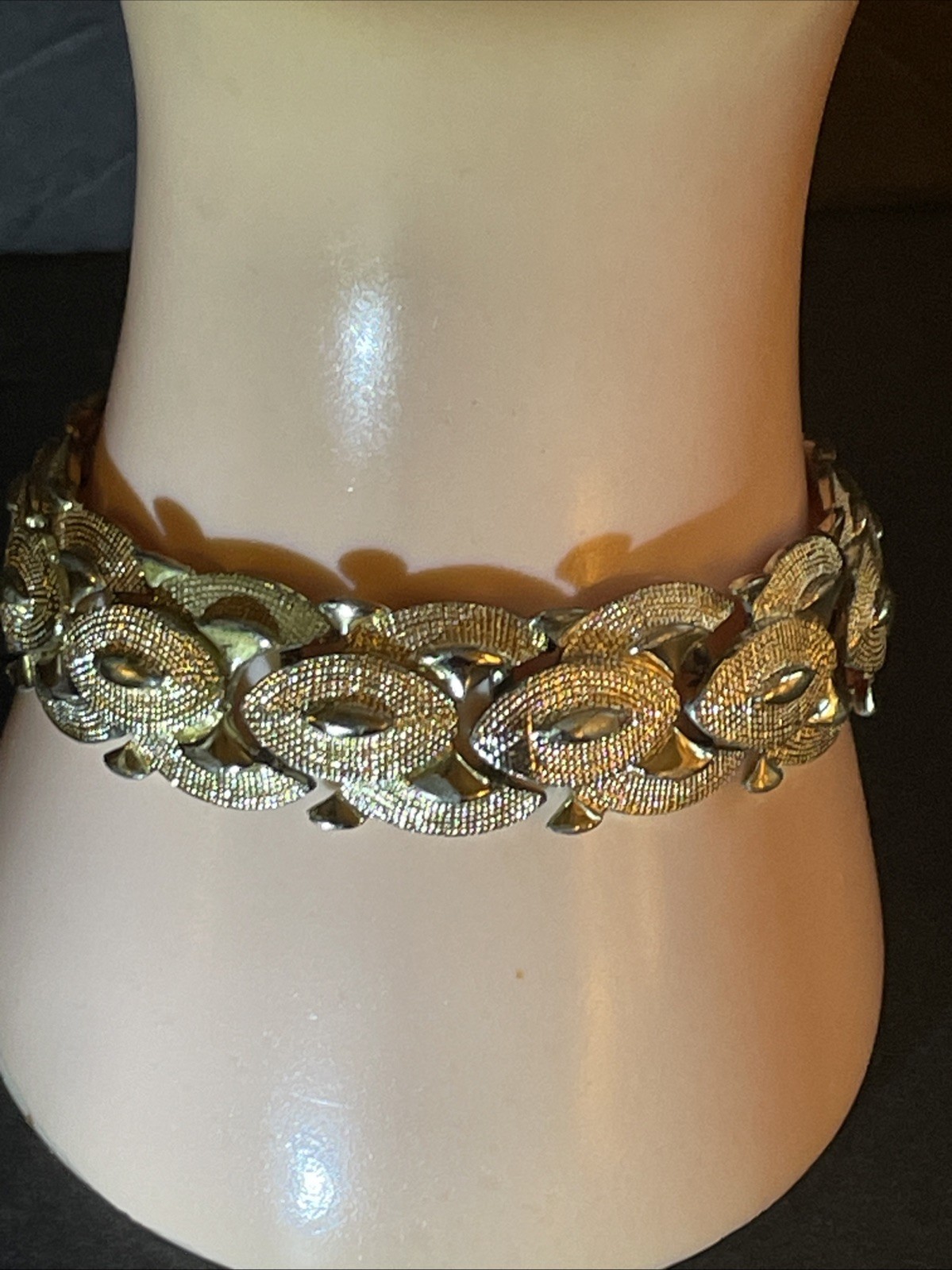 Vintage CORO Signed 1950’s Textured And Solid Gold Tone Panel Bracelet 7”